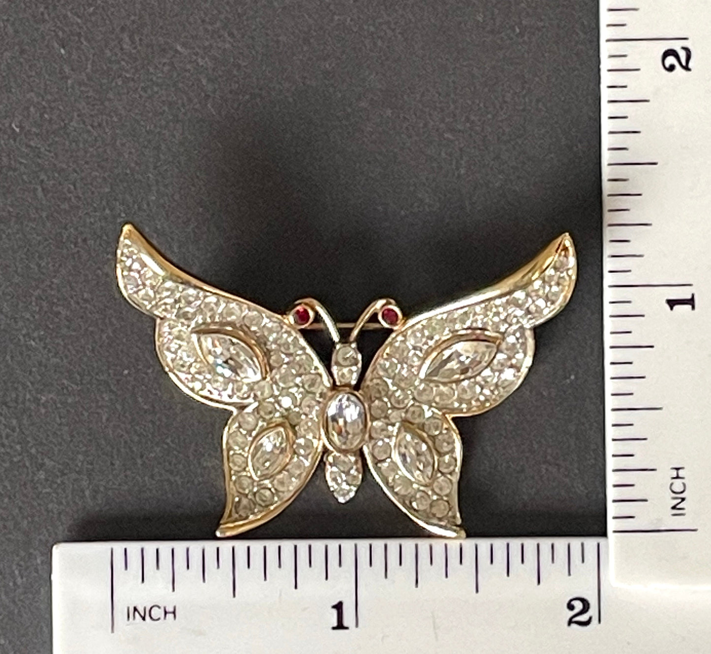 Vintage Attwood and Sawyer A&S signed ornate butterfly brooch, rhinestone encrusted and gold plated 1980s