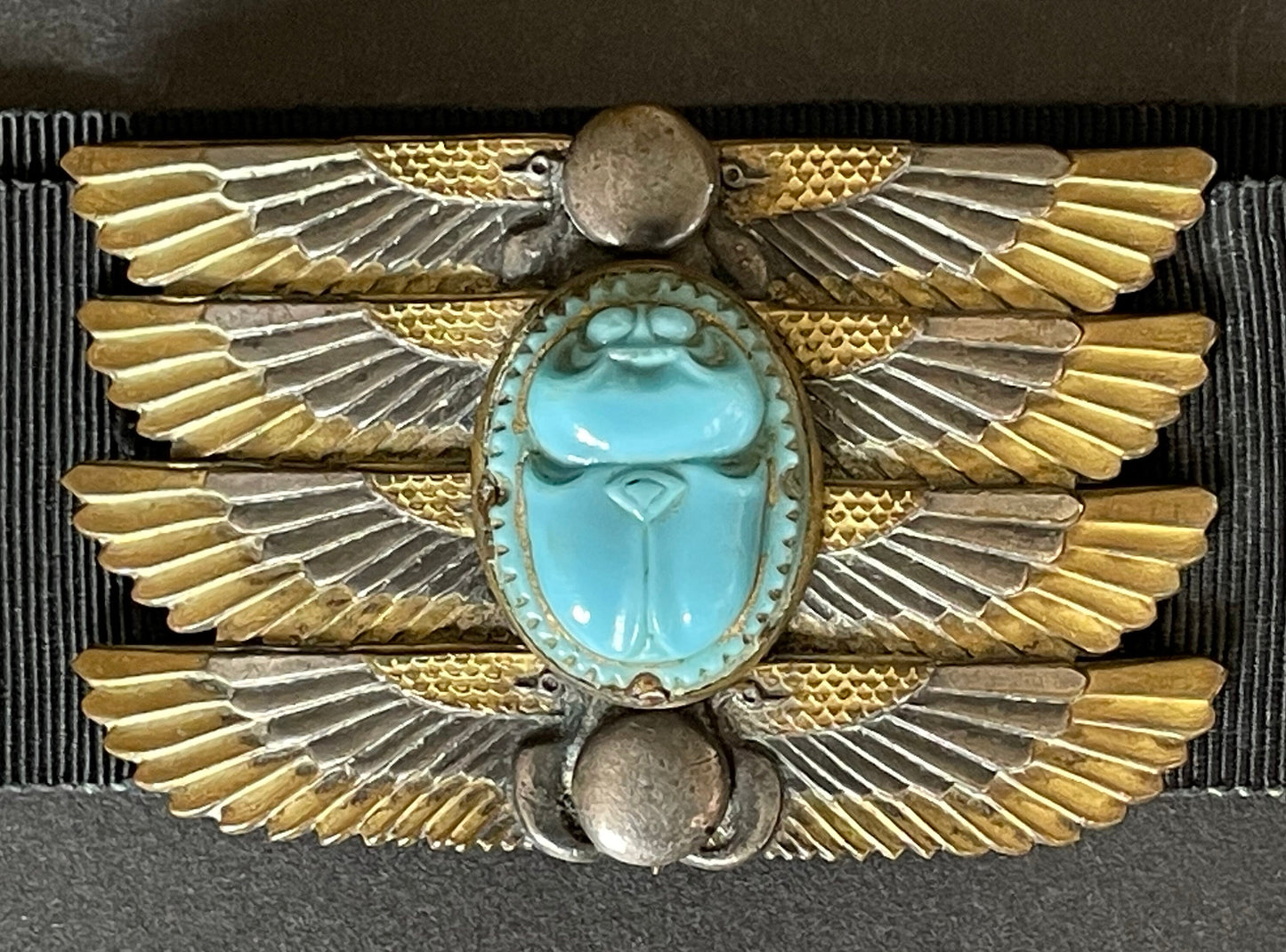 Vintage huge Egyptian revival winged scarab belt buckle by French artist Piel Freres (1855-1925)