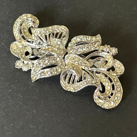 Large vintage Art Deco rhinestone paste duette - brooch that is convertible into two dress clips