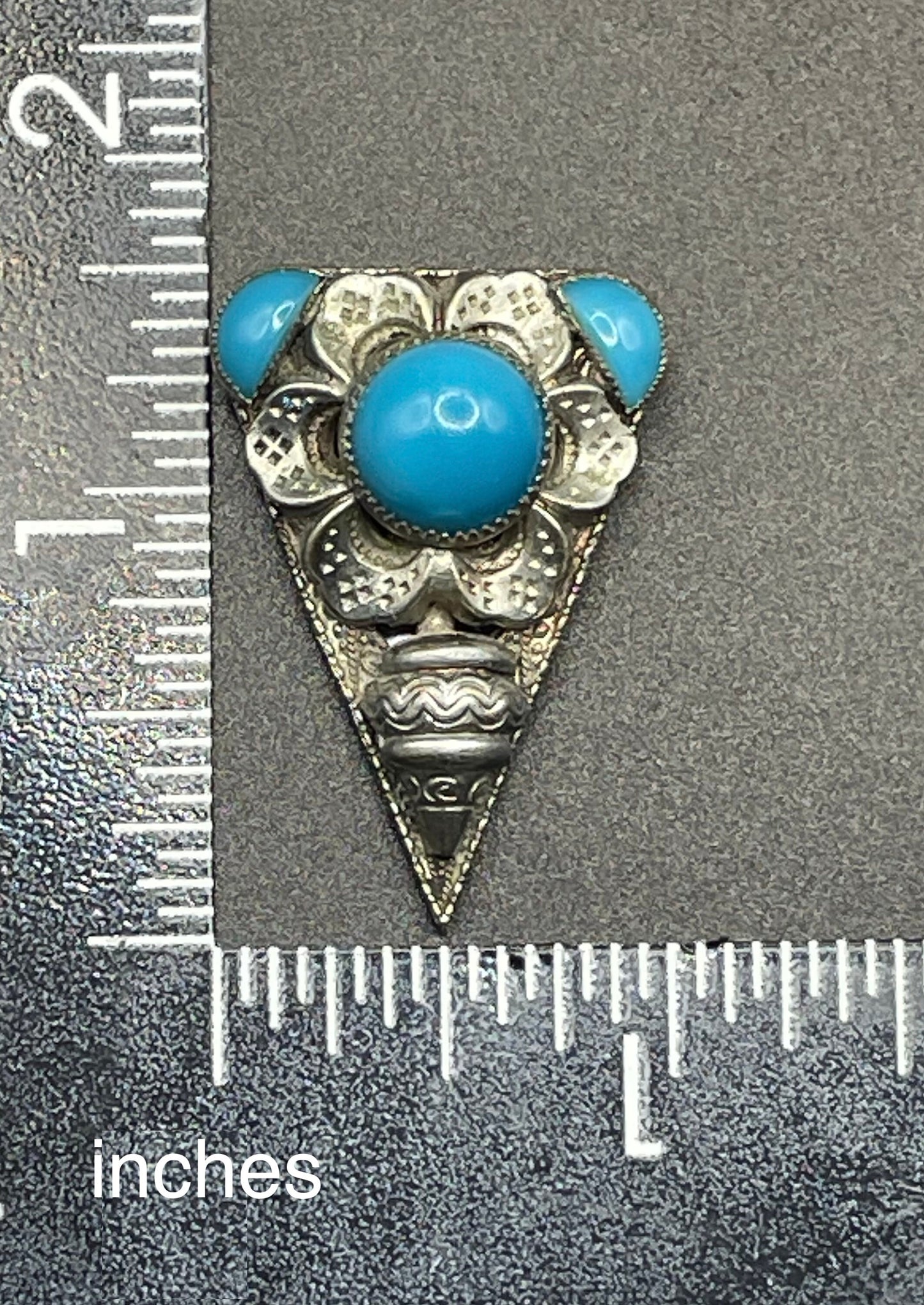 Vintage Art Deco Czech Neiger Brothers, Max Neiger faux turquoise glass cabochon and silver tone dress clip