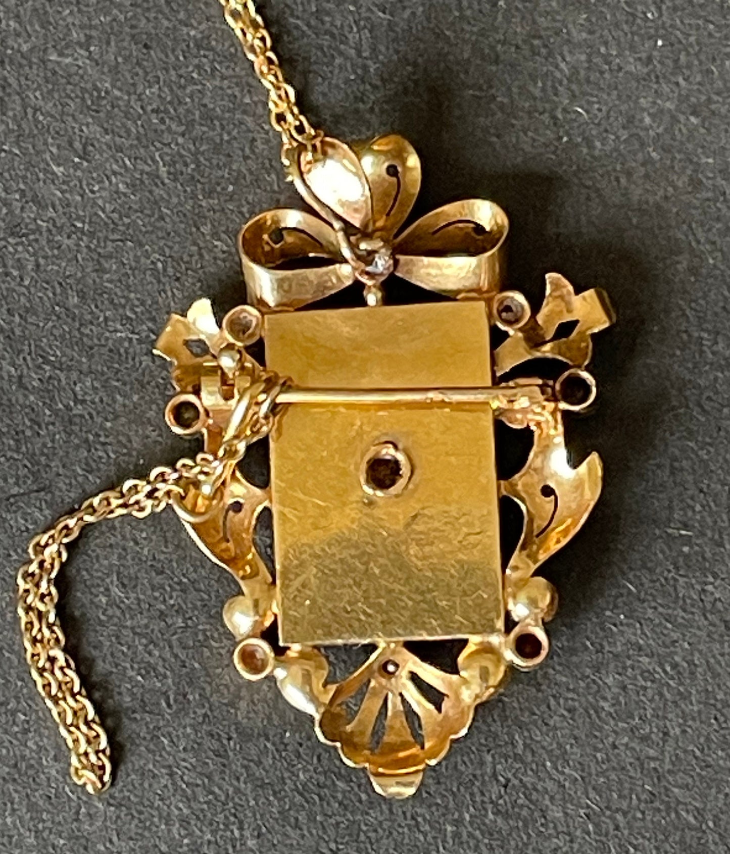 Vintage delicate gold on stamped 800 silver and paste pendant necklace and brooch metamorphic piece, quality gold vermeil