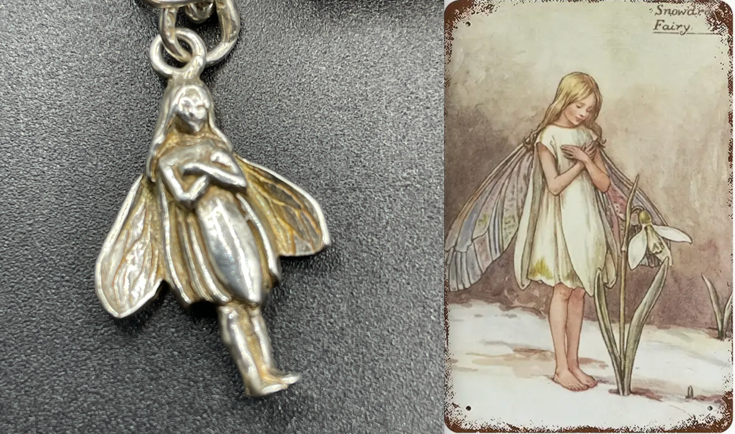 Vintage Cicely Mary Barker Flower Fairies 925 sterling silver fairy charm bracelet hallmarked by ASJ jewellers, 25 grams