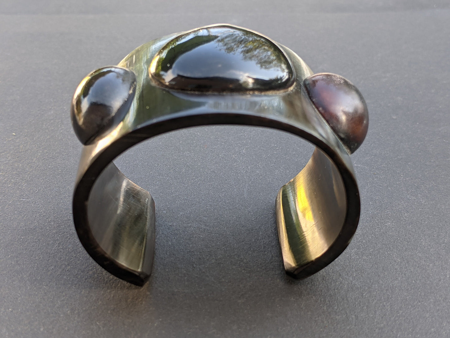 Vintage / antique sculptural bangle made of horn, huge chunky design, smooth natural horn cabochons