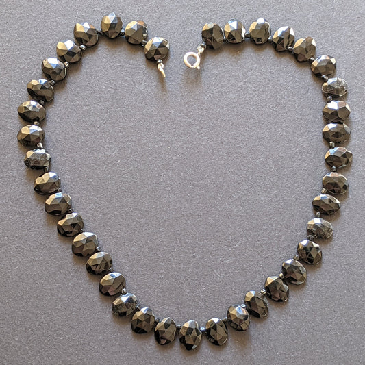 Antique French jet riviere necklace - Victorian Vauxhall glass, black faceted glass oval jet stones