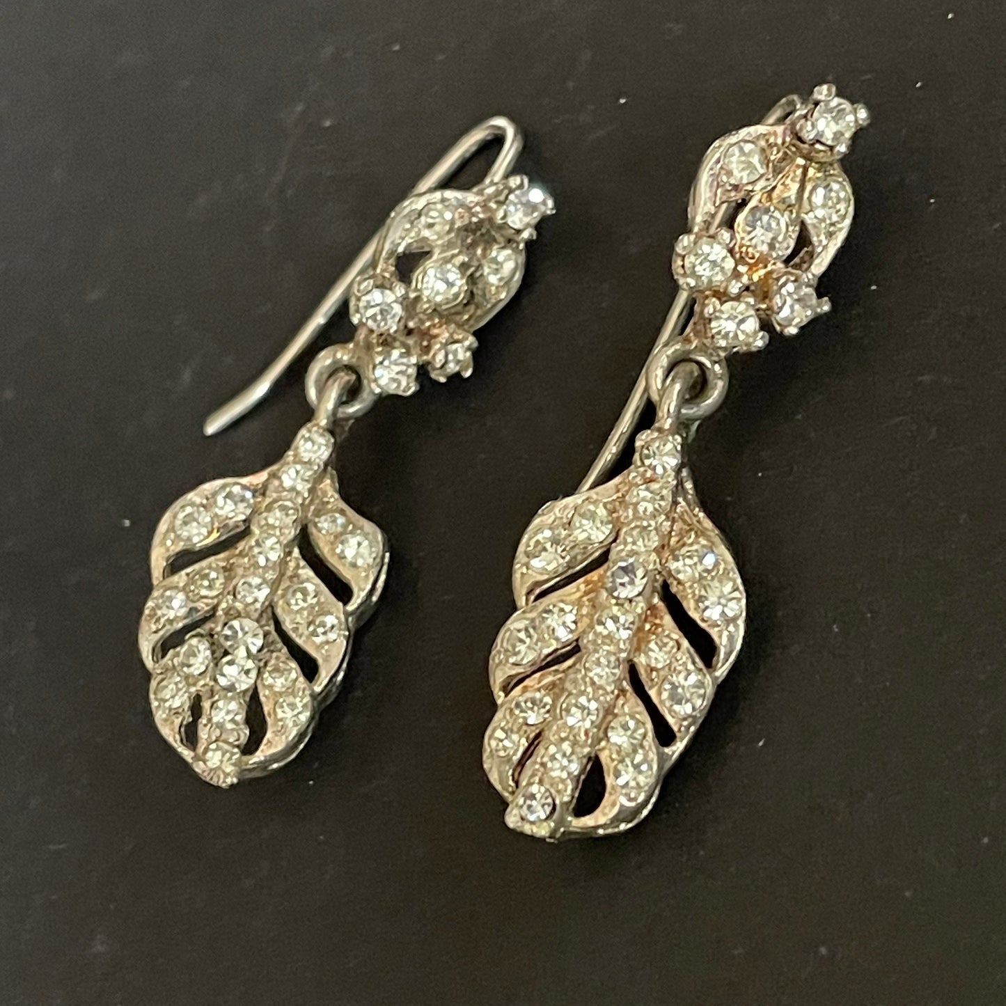 Vintage choice of pairs of clear rhinestone paste and silver tone statement earrings for pierced ears