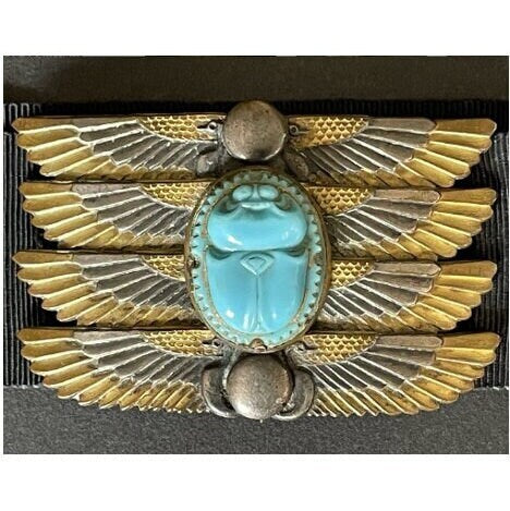 Vintage huge Egyptian revival winged scarab belt buckle by French artist Piel Freres (1855-1925)