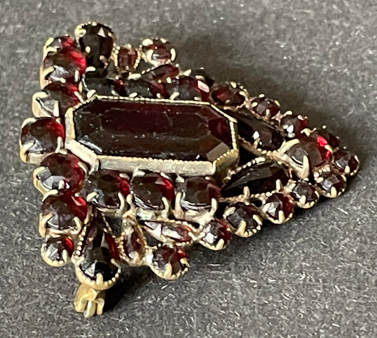 Large vintage / antique Bohemian garnet brooch, different shaped stones set in gold tone, early Art Deco period 1920s