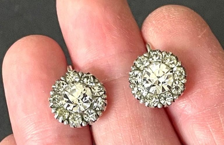 Vintage sterling silver, clear paste rhinestone earrings with screw backs - two designs to choose from