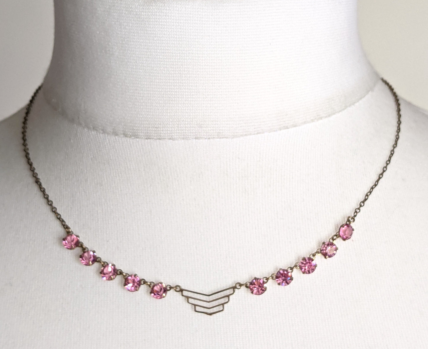 Vintage Art Deco crystal rhinestone delicate semi - riviere necklace, 2 different colours available, iris glass and pink