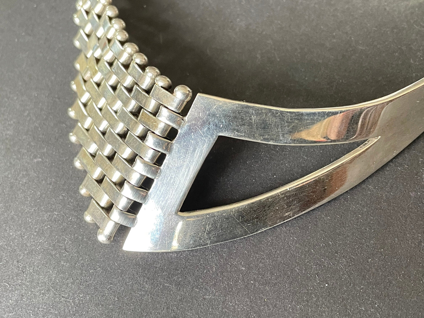 Beautiful vintage Mexican sterling silver, very heavy Art Deco style geometric and brickwork choker necklace, stamped 925 Mexico 150 grams