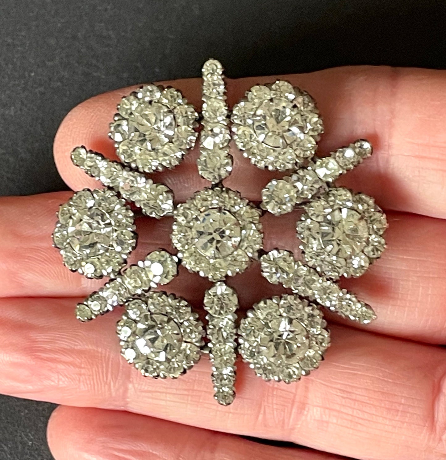 Vintage signed 'Centura' sterling silver, clear paste rhinestone brooch - large size, beautiful condition