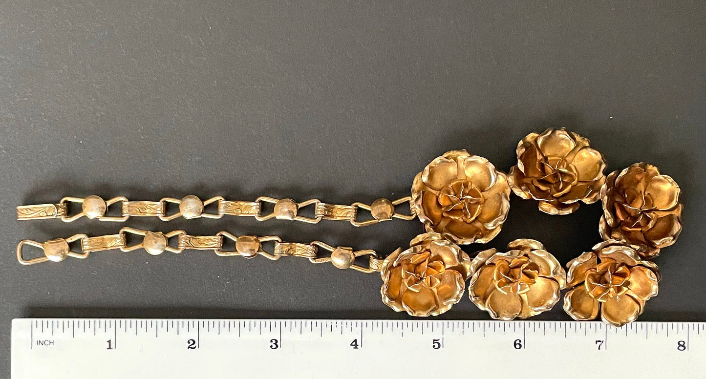 Vintage / antique sterling silver gilt floral panel necklace - fine jewellery, stunning quality, lion passant hallmark, 57 grams