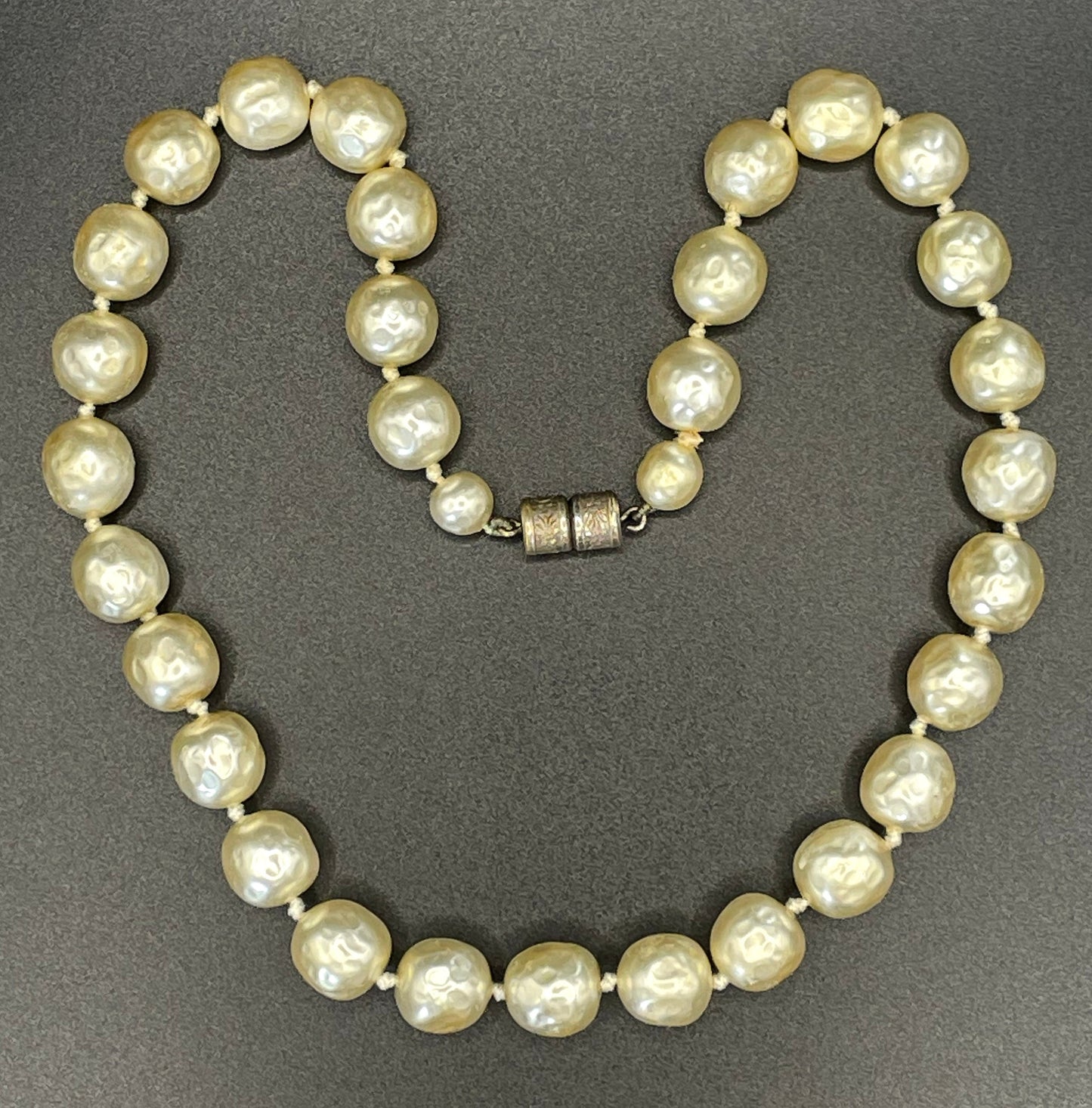 Vintage Louis Rousselet classic chic faux baroque pearl choker necklace, stunning cream coloured glass pearls individually hand-knotted