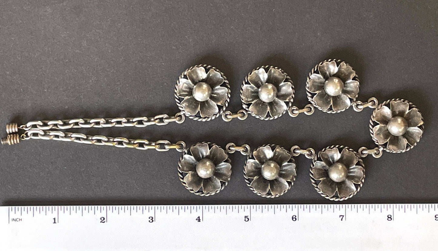 Vintage Art Deco machine age chrome floral necklace from the 1930s - possible Jakob Bengel