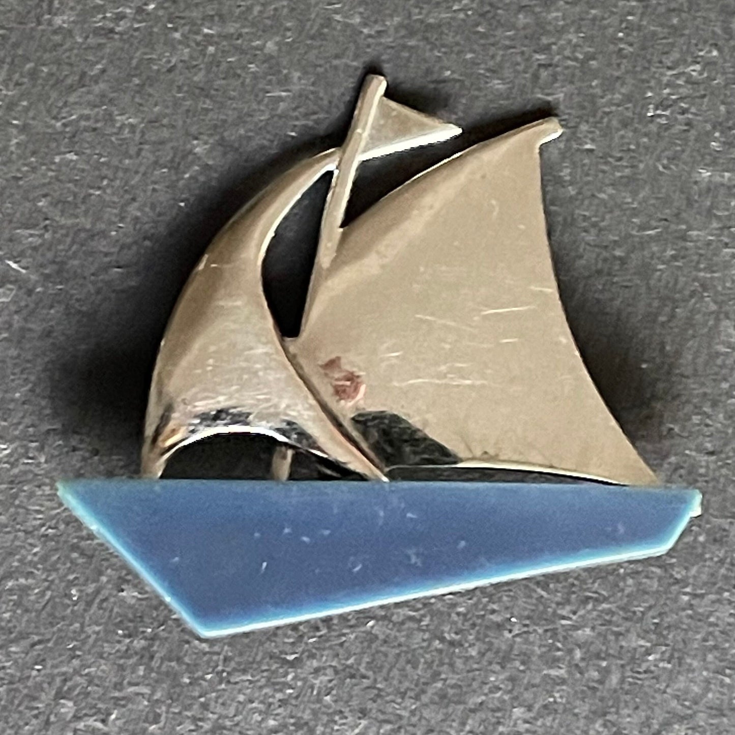 Choice of two vintage Jakob Bengel yacht / boat brooch - Art Deco machine age, beautiful blue or orange galalith and chrome pin