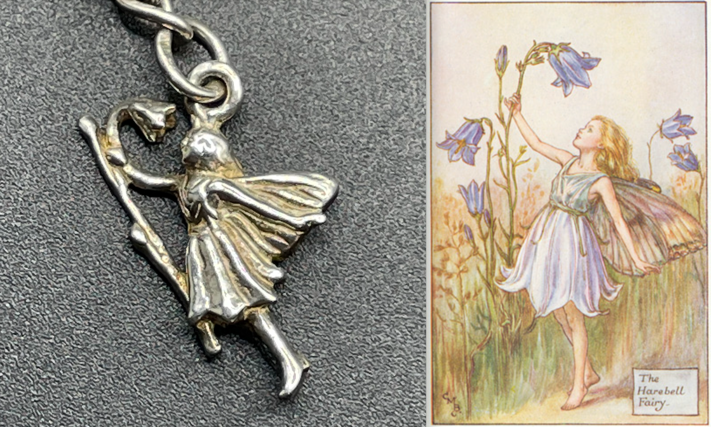 Vintage Cicely Mary Barker Flower Fairies 925 sterling silver fairy charm bracelet hallmarked by ASJ jewellers, 25 grams