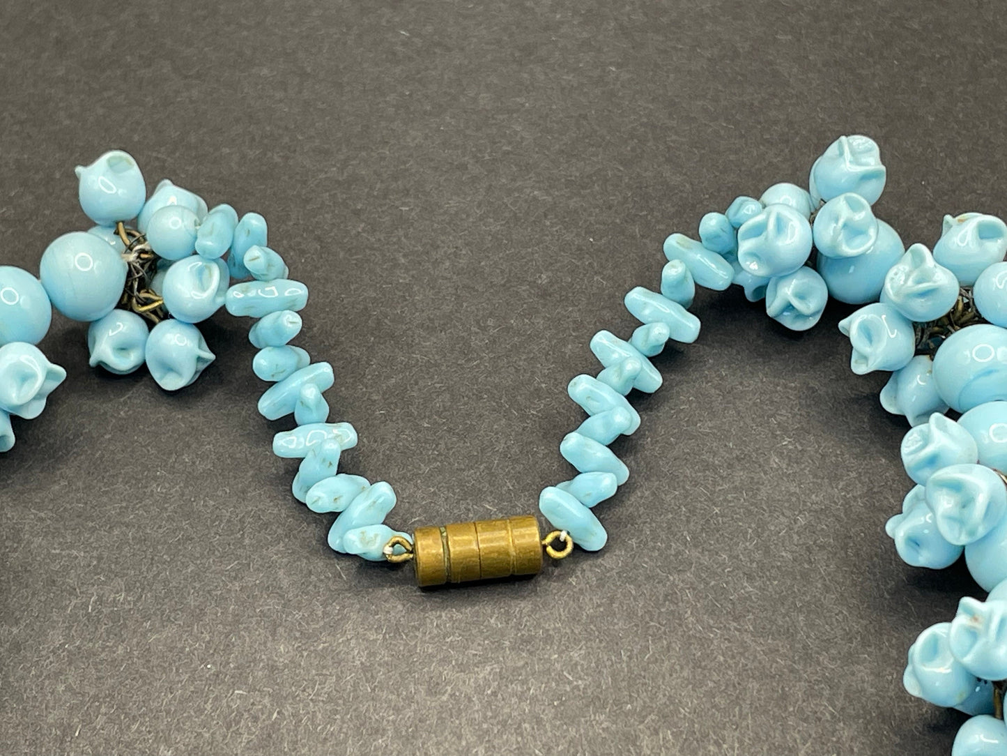 Large, heavy vintage baby blue poured or moulded milk glass beaded garland necklace