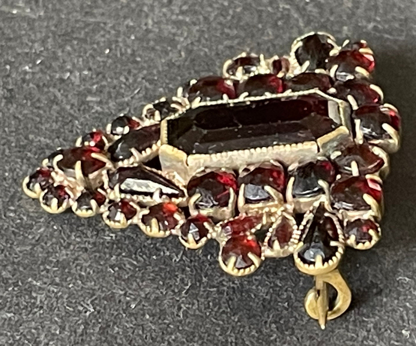 Large vintage / antique Bohemian garnet brooch, different shaped stones set in gold tone, early Art Deco period 1920s