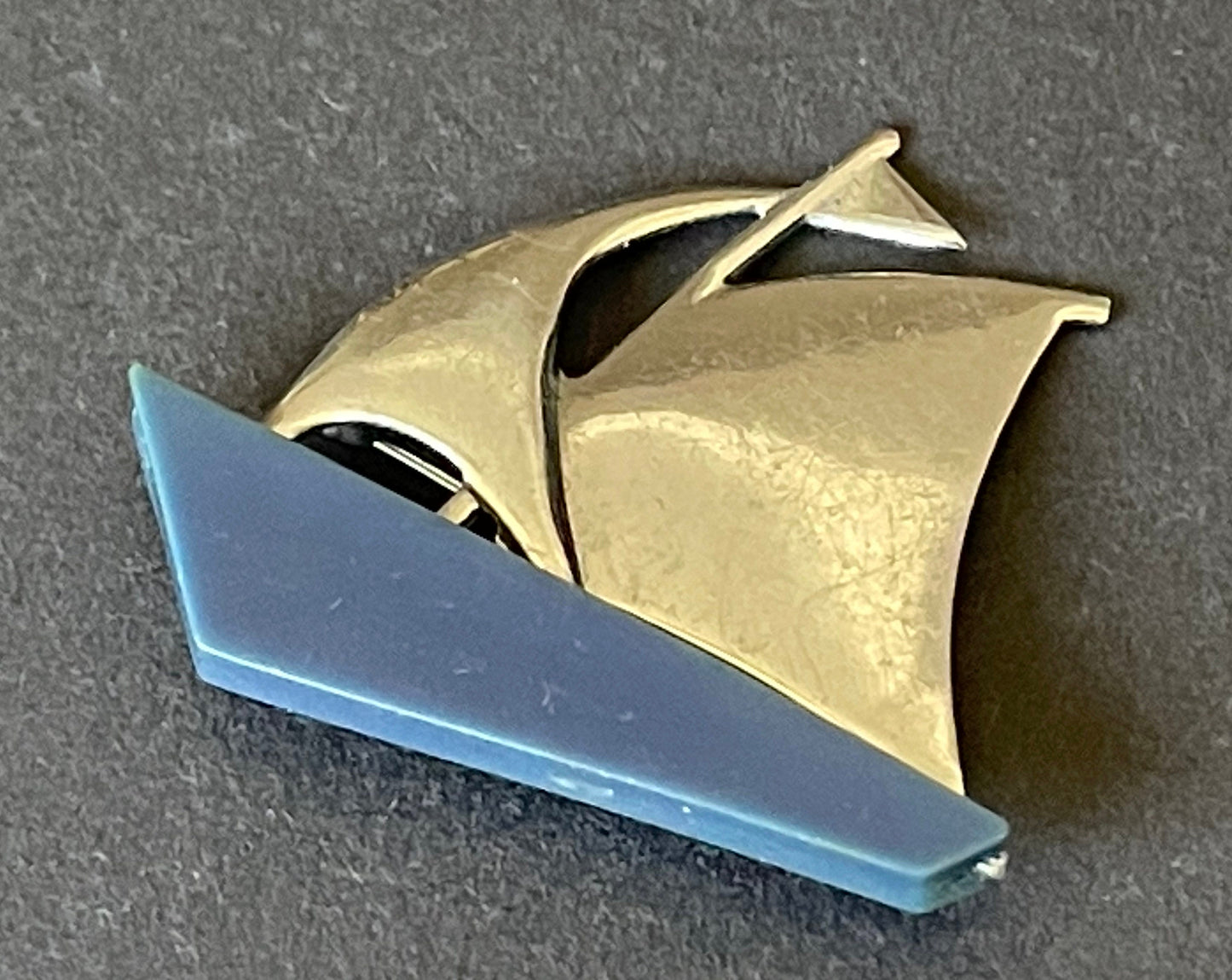 Choice of two vintage Jakob Bengel yacht / boat brooch - Art Deco machine age, beautiful blue or orange galalith and chrome pin