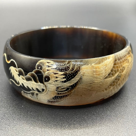 Vintage / antique beautifully carved bangle made of buffalo horn, dragon design, stunning quality