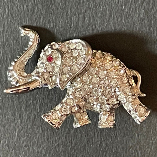 Vintage signed Attwood and Sawyer A&S silver tone rhodium plated and rhinestone elephant brooch, so adorable