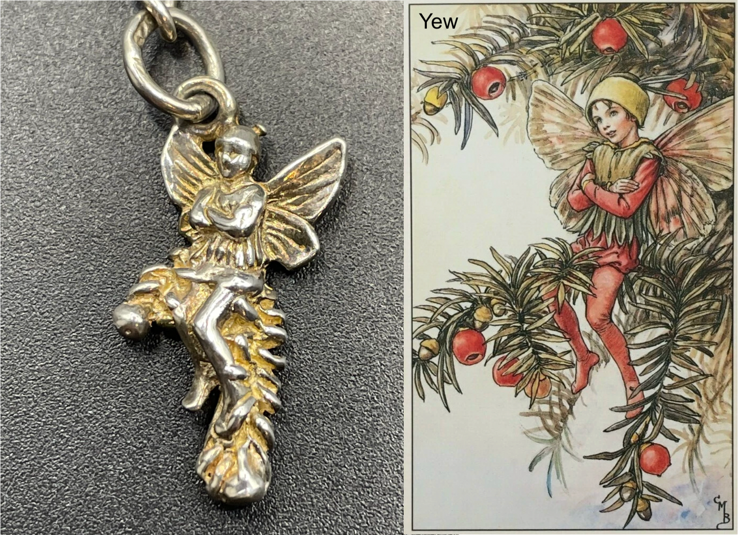 Vintage Cicely Mary Barker Flower Fairies 925 sterling silver fairy charm bracelet hallmarked by ASJ jewellers, 25 grams