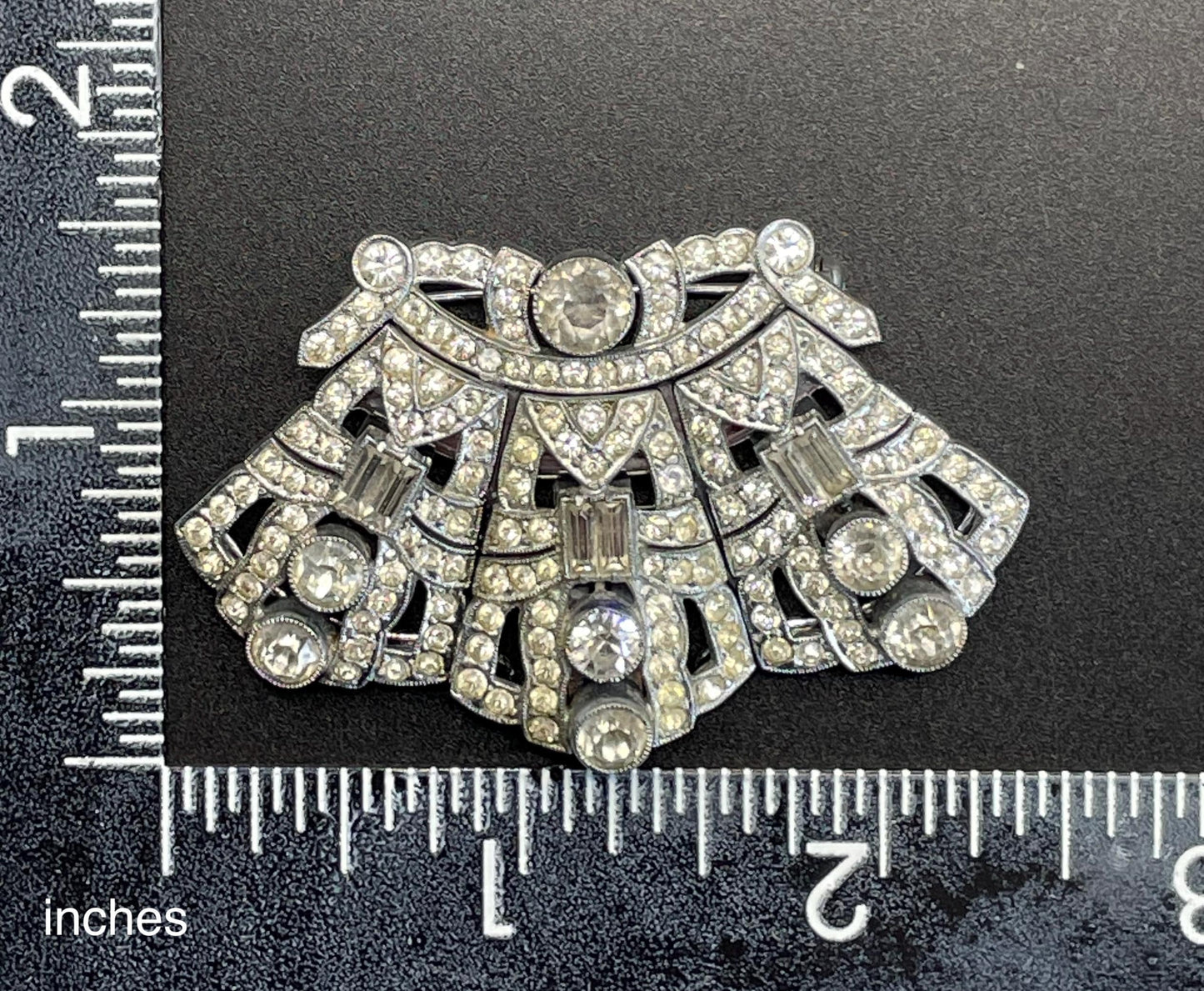 Unusual vintage Art Deco duette / triette - a clear rhinestone silver tone brooch which can be converted to three dress clips - metamorphic