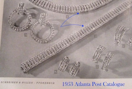 Vintage Schreiber and Hiller Art Deco clear paste rhinestone and gold tone choker cocktail necklace (unsigned)