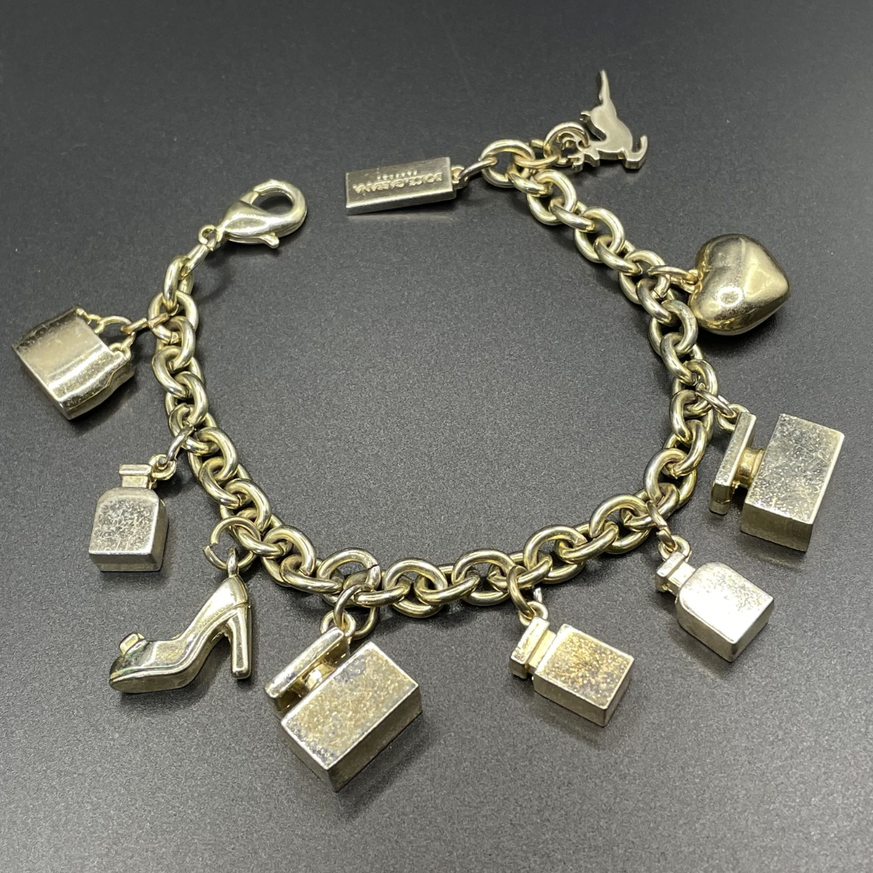 Vintage Dolce and Gabbana D&G heavy gold plated signed designer charm bracelet