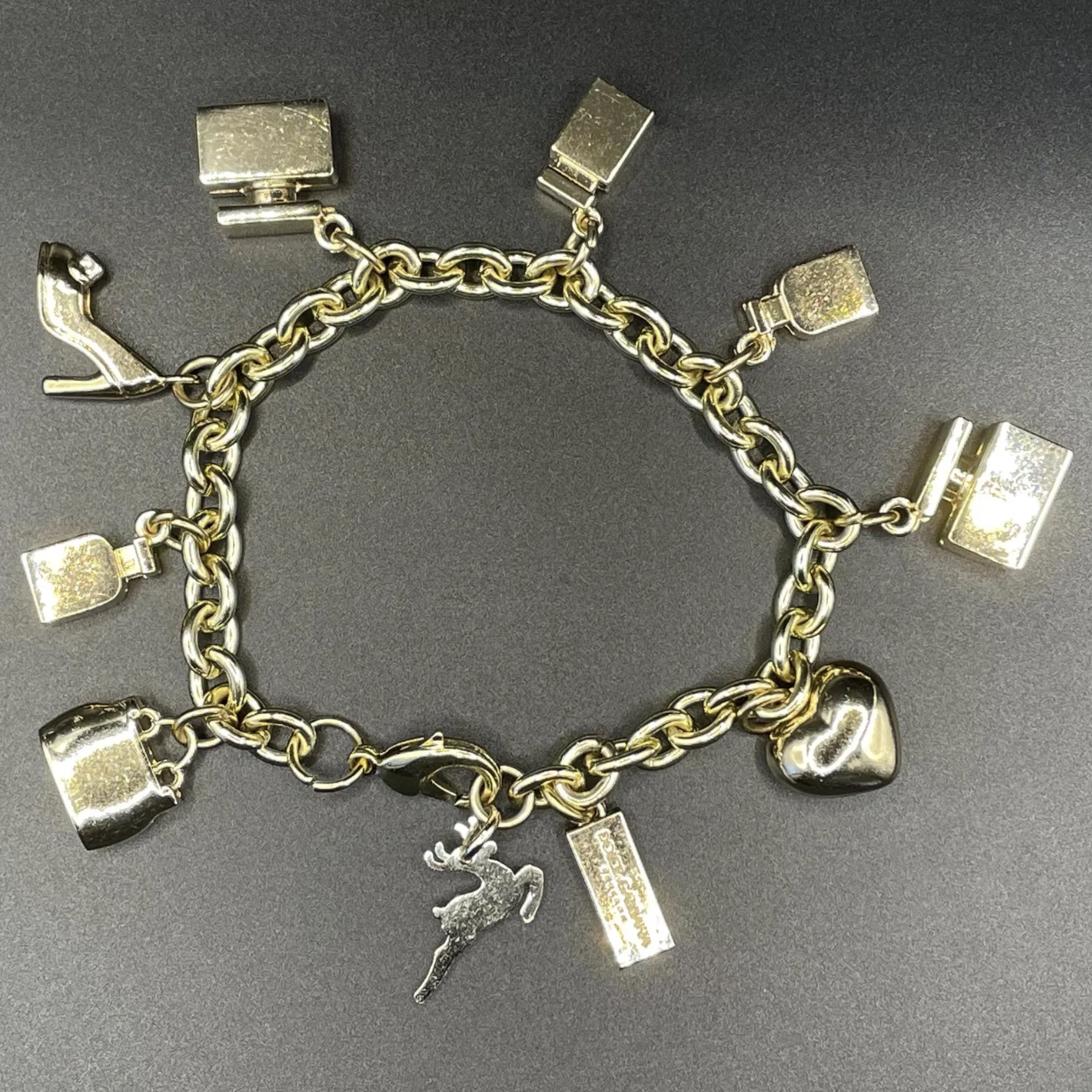 Vintage Dolce and Gabbana D&G heavy gold plated signed designer charm bracelet