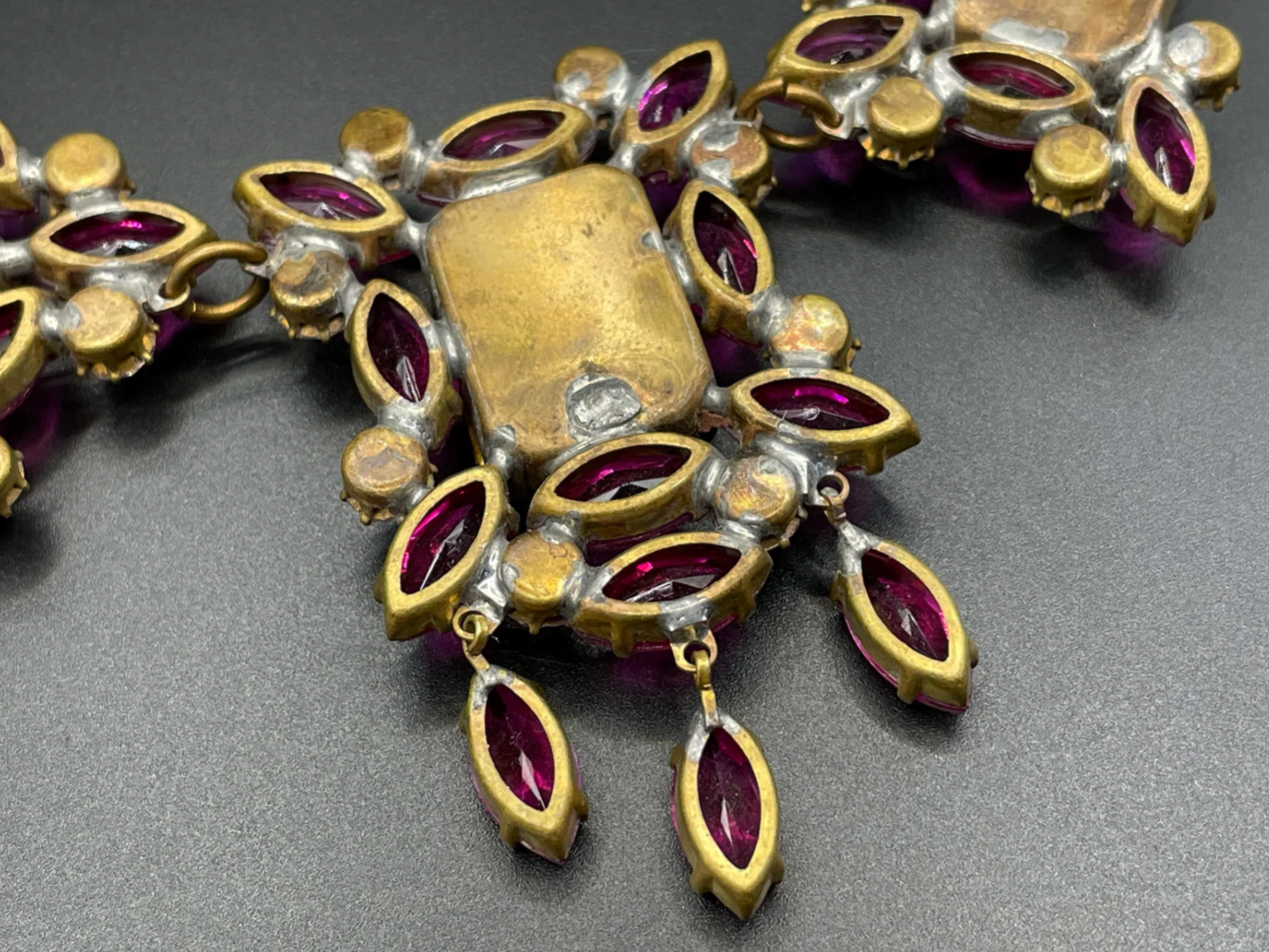 Huge vintage prom or party rhinestone bib necklace, large pink, clear and ruby red vibrant Czech rhinestones, heavy glass showstopping piece