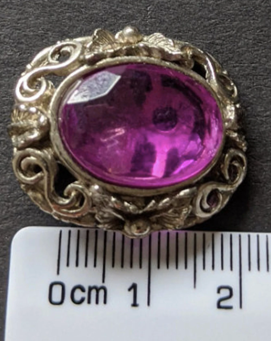Vintage amethyst purple glass crystal rhinestone, heavy ornate bracelet and clip on earrings set demi-parure, baroque style