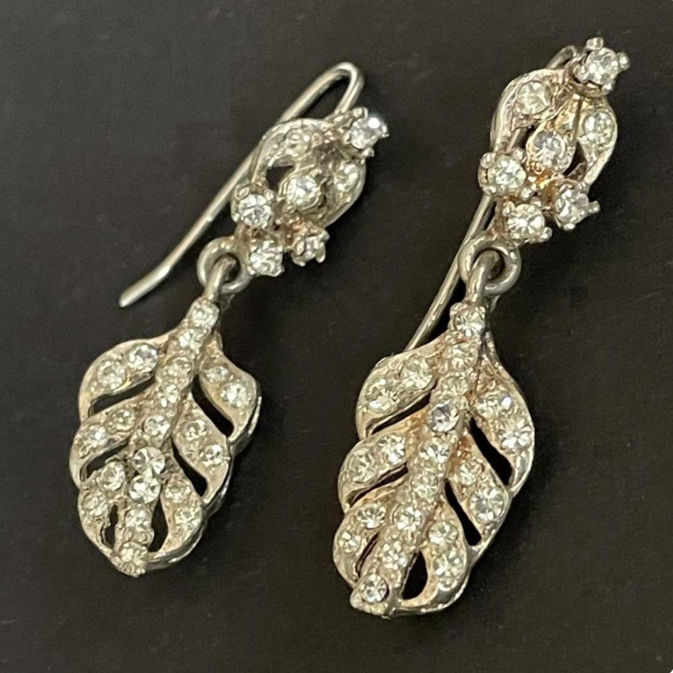 Vintage choice of two pairs of clear rhinestone paste and silver tone statement earrings for pierced ears