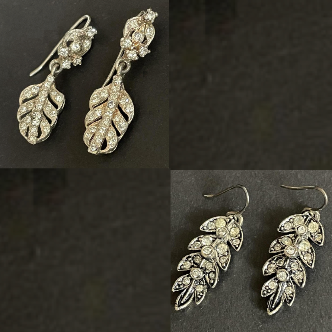 Vintage choice of two pairs of clear rhinestone paste and silver tone statement earrings for pierced ears