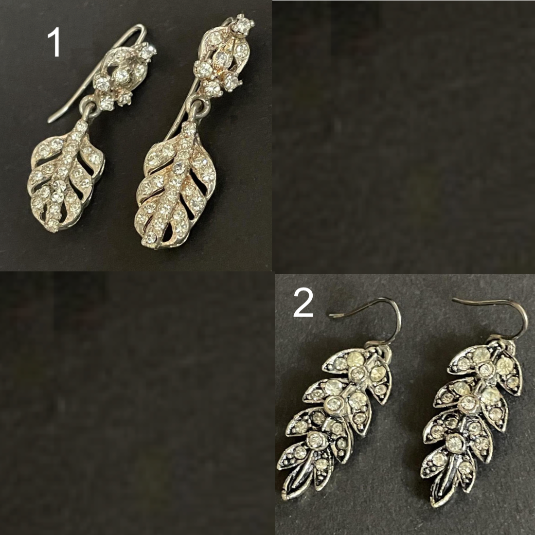 Vintage choice of two pairs of clear rhinestone paste and silver tone statement earrings for pierced ears