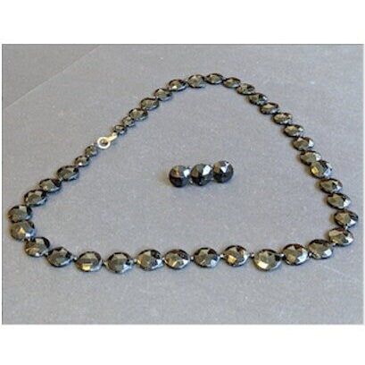 Antique Vauxhall glass French jet riviere necklace - Victorian, black faceted glass round jet stones