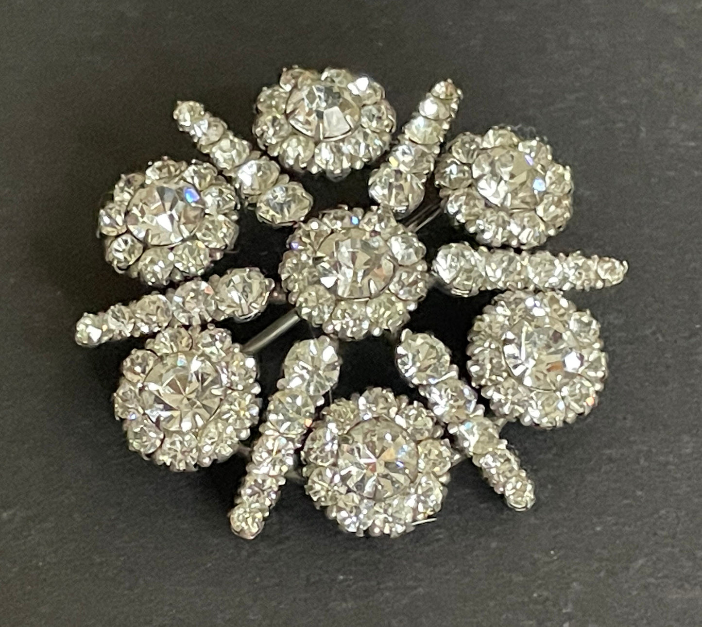 Vintage signed 'Centura' sterling silver, clear paste rhinestone brooch - large size, beautiful condition