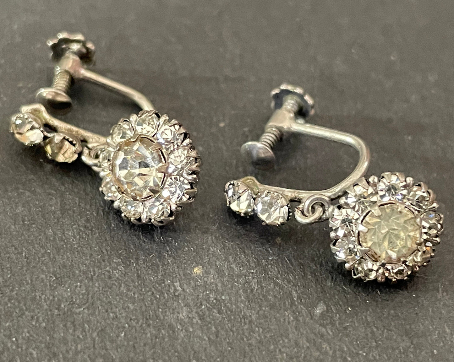 Vintage sterling silver, clear paste rhinestone earrings with screw backs - two designs to choose from