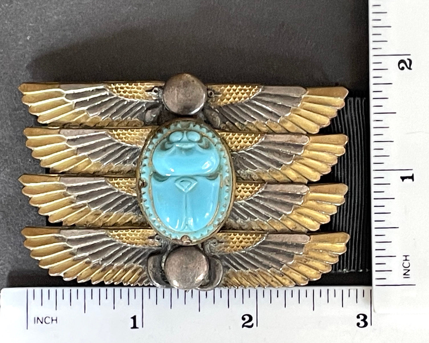 Vintage huge Egyptian revival winged scarab belt buckle by French artist Piel Freres (1855-1925)