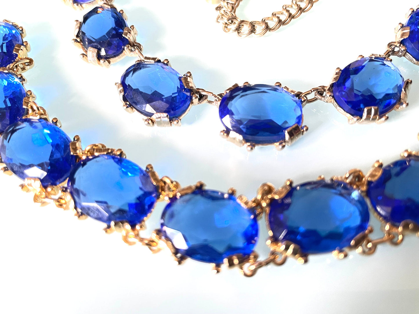 Vintage vibrant royal blue large crystal riviere necklace and bracelet set, by Sphinx, a very rare colour