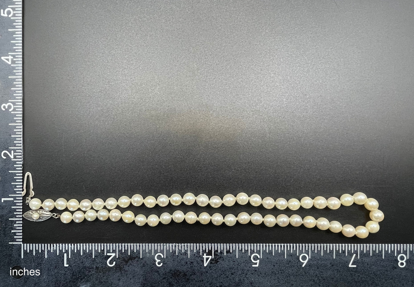 Antique real cultured pearl choker necklace, large equal sized pearls, hand-knotted, pretty sterling silver clasp, classic chic