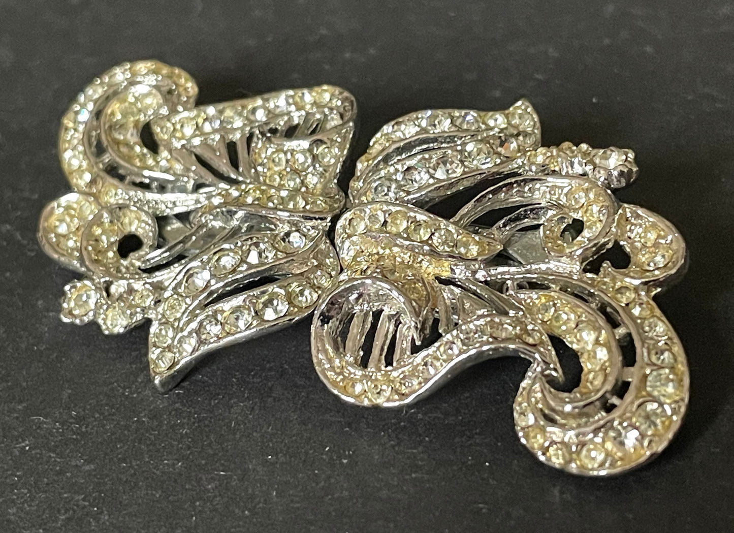 Large vintage Art Deco rhinestone paste duette - brooch that is convertible into two dress clips