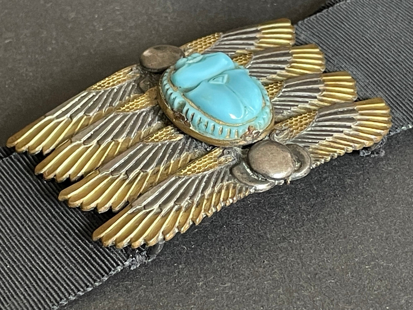 Vintage huge Egyptian revival winged scarab belt buckle by French artist Piel Freres (1855-1925)