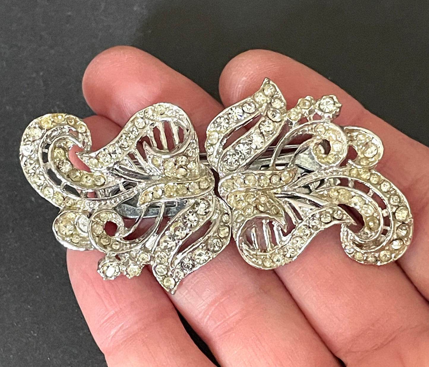 Large vintage Art Deco rhinestone paste duette - brooch that is convertible into two dress clips