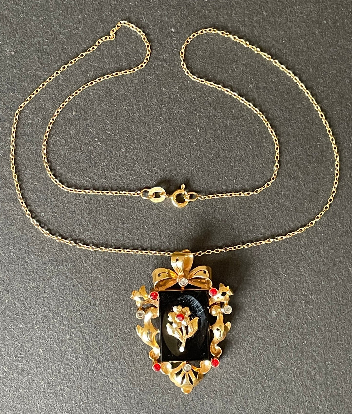 Vintage delicate gold on stamped 800 silver and paste pendant necklace and brooch metamorphic piece, quality gold vermeil