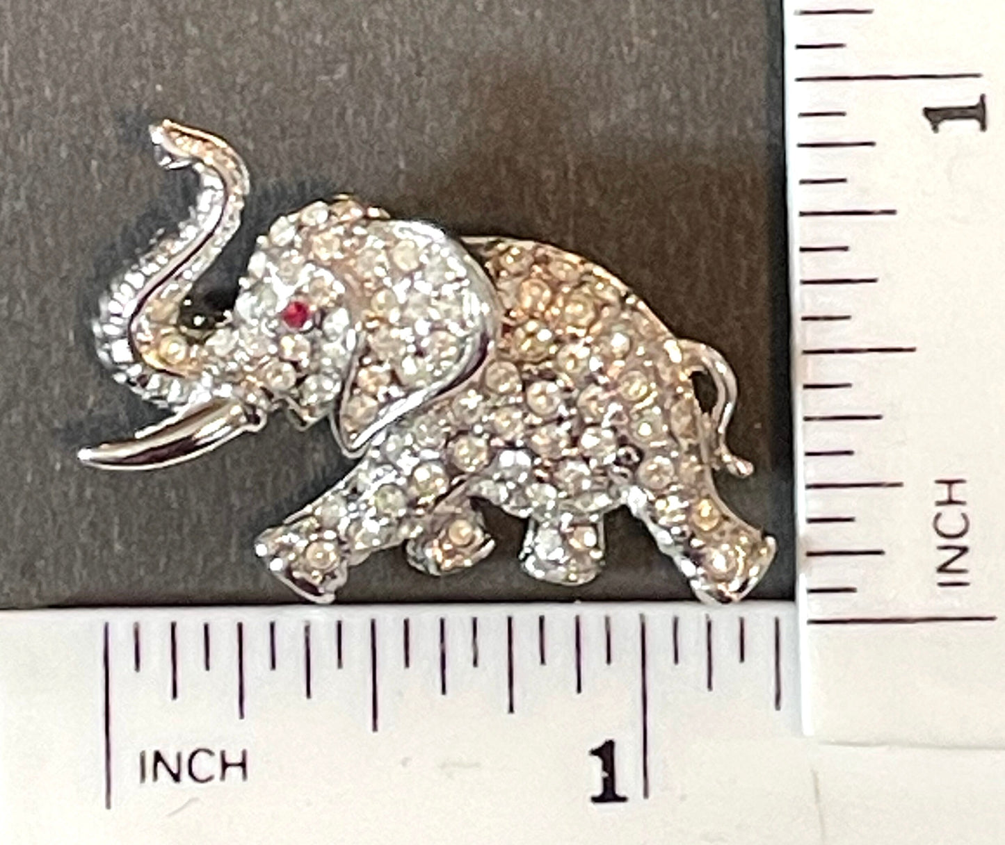 Vintage signed Attwood and Sawyer A&S silver tone rhodium plated and rhinestone elephant brooch, so adorable