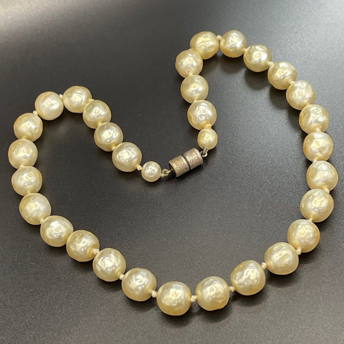 Vintage Louis Rousselet classic chic faux baroque pearl choker necklace, stunning cream coloured glass pearls individually hand-knotted