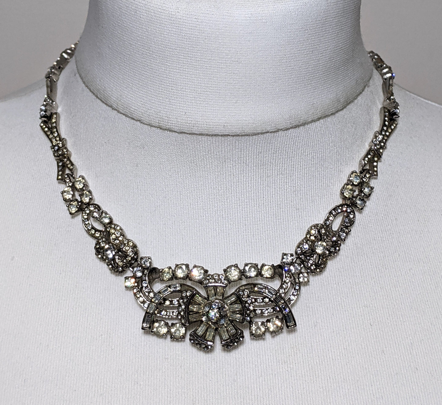 Vintage unsigned Attwood and Sawyer A&S baroque style, ornate rhinestone necklace, encrusted with clear rhinestones, fabulous quality 1980s