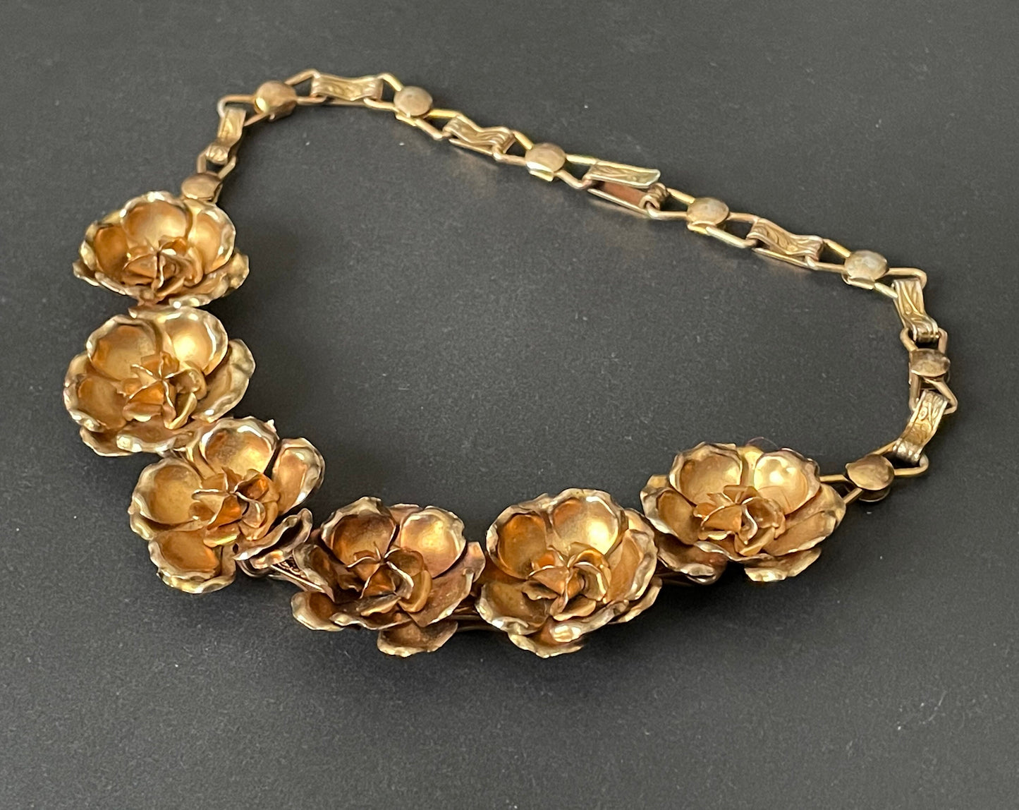 Vintage / antique sterling silver gilt floral panel necklace - fine jewellery, stunning quality, lion passant hallmark, 57 grams