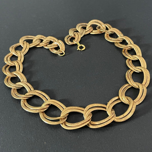 Vintage Art Deco Jakob Bengel elaborate gold tone machine age over-sized repoussee curb chain necklace